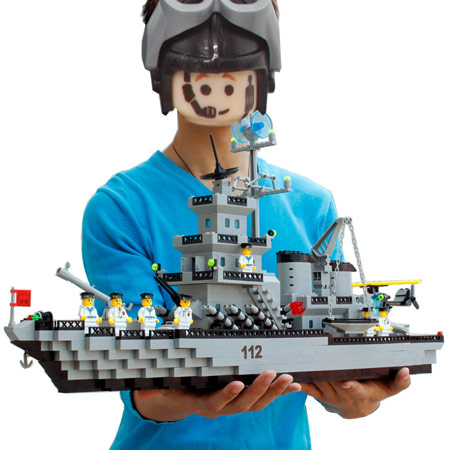 儿童启蒙积木拼装益智玩具海军航母拼装模型男生小朋友礼物