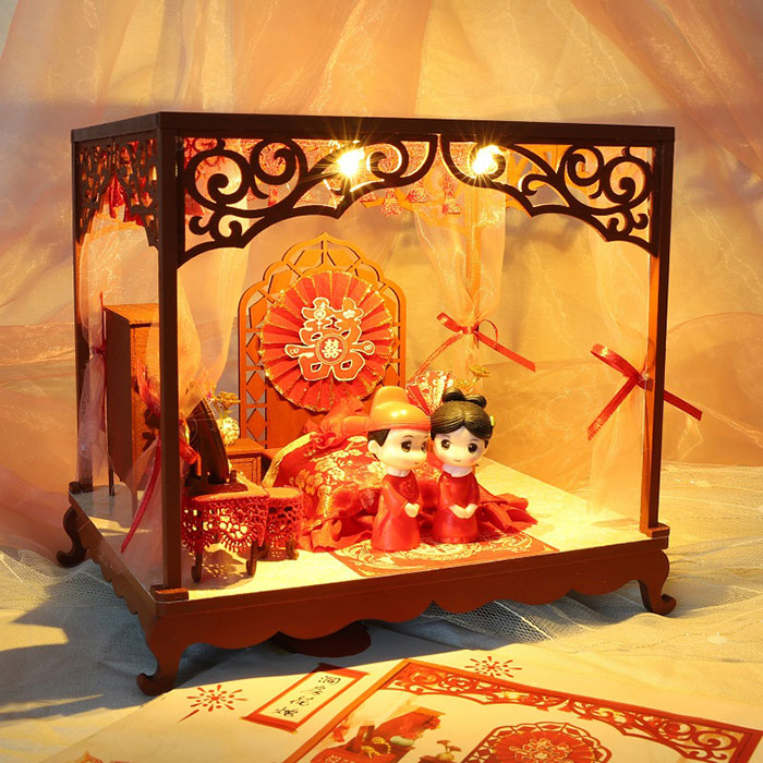 木质中国风建筑模型手工制作diy小房子婚房摆件女生新婚礼物