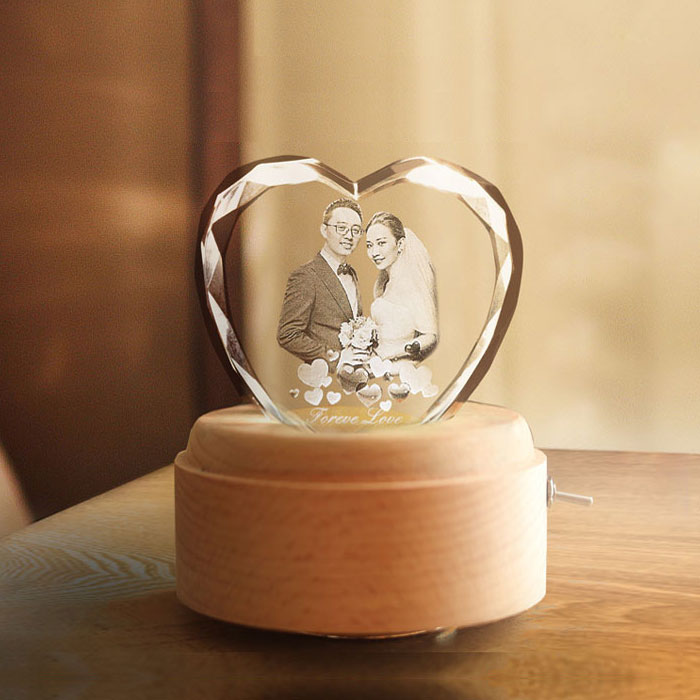 水晶之恋音乐盒照片定制心形八音盒女生新婚创意情人节礼物摆件