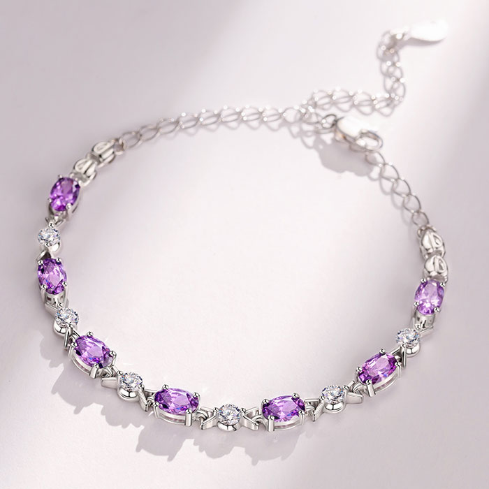 紫水晶纯银手链
