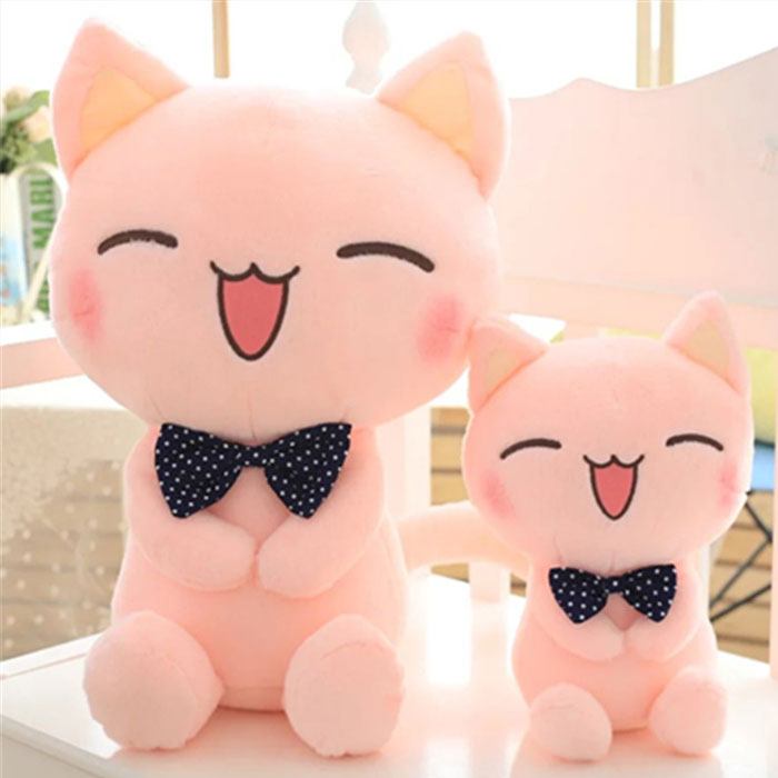 可爱粉色猫咪公仔笑脸领结猫咪毛绒玩具女生儿童玩偶礼物
