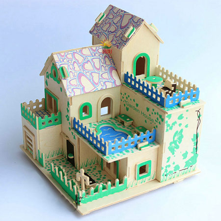 木质房子拼图模型