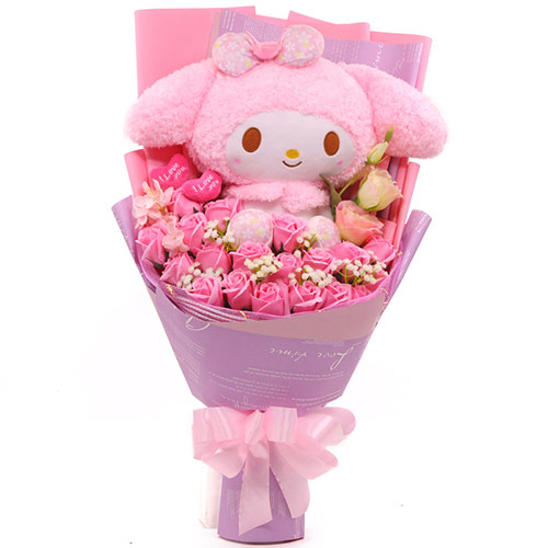 粉色卡通兔子花束娃娃公仔女生闺蜜女友创意生日礼物