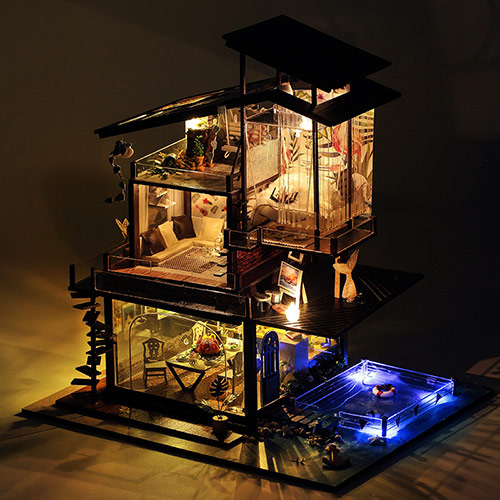 diy別墅音樂盒小屋手工制作木質小房子模型玩