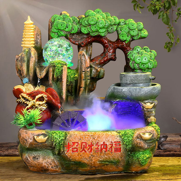 假山流水聚财摆件